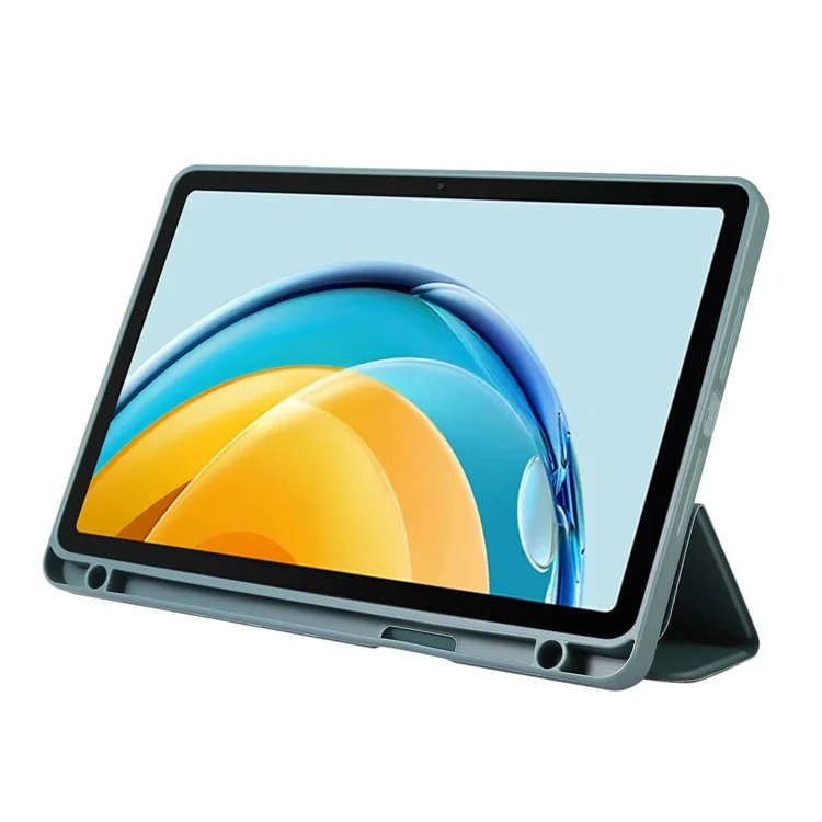 Para a Huawei MatePad SE 10.4 polegadas Capa de Tablet de Couro PU de Cor Sólida Tri-Fold Stand Anti-queda com Slot para Lápis - Verde Escuro