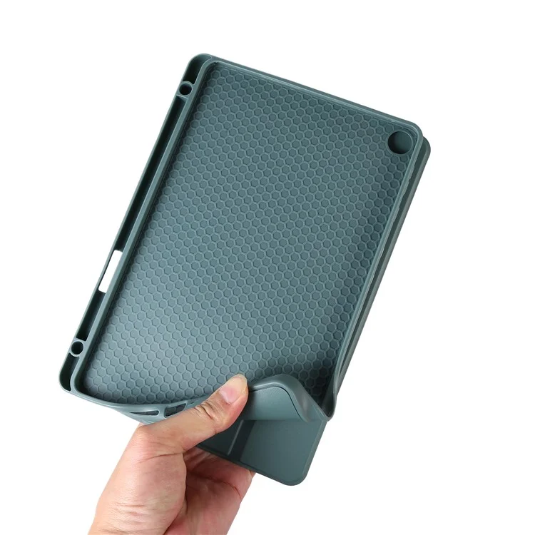 Para a Huawei MatePad SE 10.4 polegadas Capa de Tablet de Couro PU de Cor Sólida Tri-Fold Stand Anti-queda com Slot para Lápis - Verde Escuro
