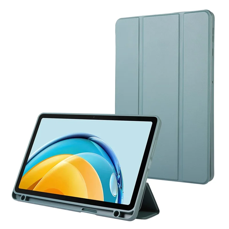 For Huawei MatePad SE 10.4-inch Solid Color PU Leather Tablet Cover Tri-Fold Stand Anti-drop Case with Pencil Slot - Black