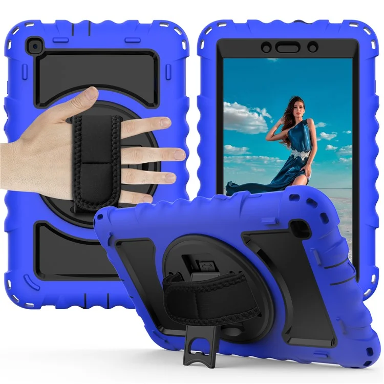 Cubierta Giratoria Para la Parada de Patada Para Samsung Galaxy Tab A 8.0 (2019) SM-T290 (Wi-Fi) / SM-T295 (LTE) / SM-T297, Silicona+case de Tableta Protectora Rugged pc - Azul