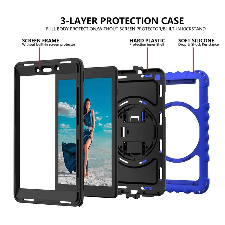 Cubierta Giratoria Para la Parada de Patada Para Samsung Galaxy Tab A 8.0 (2019) SM-T290 (Wi-Fi) / SM-T295 (LTE) / SM-T297, Silicona+case de Tableta Protectora Rugged pc - Azul