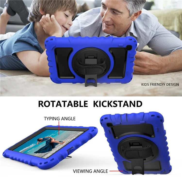 Cubierta Giratoria Para la Parada de Patada Para Samsung Galaxy Tab A 8.0 (2019) SM-T290 (Wi-Fi) / SM-T295 (LTE) / SM-T297, Silicona+case de Tableta Protectora Rugged pc - Azul