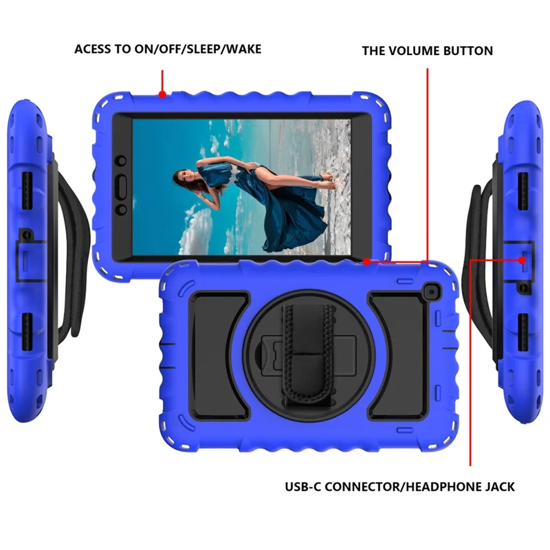 Cubierta Giratoria Para la Parada de Patada Para Samsung Galaxy Tab A 8.0 (2019) SM-T290 (Wi-Fi) / SM-T295 (LTE) / SM-T297, Silicona+case de Tableta Protectora Rugged pc - Azul