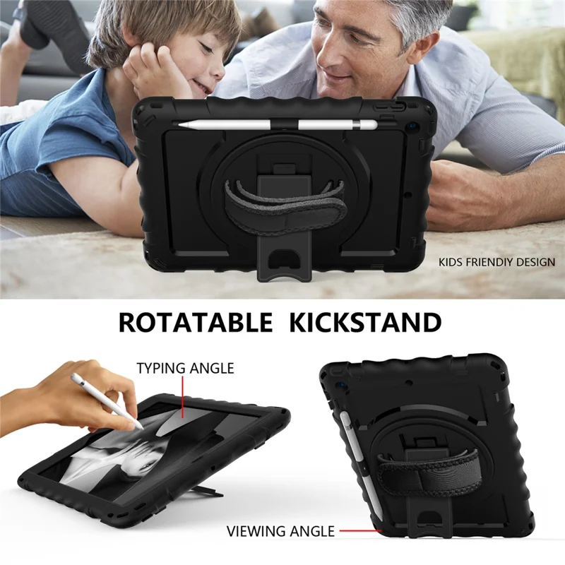 For iPad 10.2 (2021) / (2020) / (2019) Rotating Kickstand Tablet Case Silicone+PC Anti-drop Tablet Cover - Black