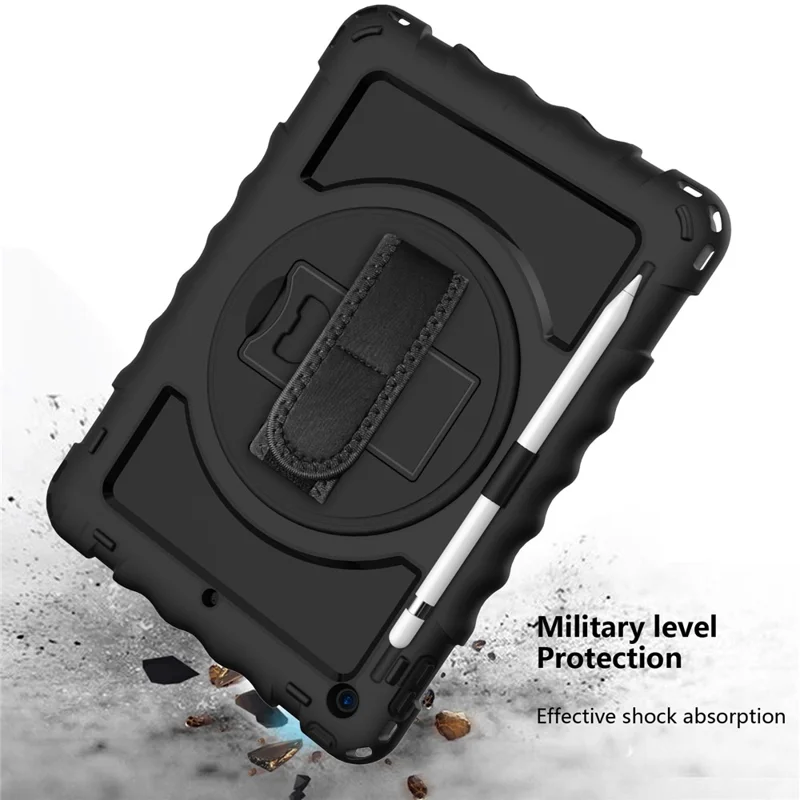 For iPad 10.2 (2021) / (2020) / (2019) Rotating Kickstand Tablet Case Silicone+PC Anti-drop Tablet Cover - Black