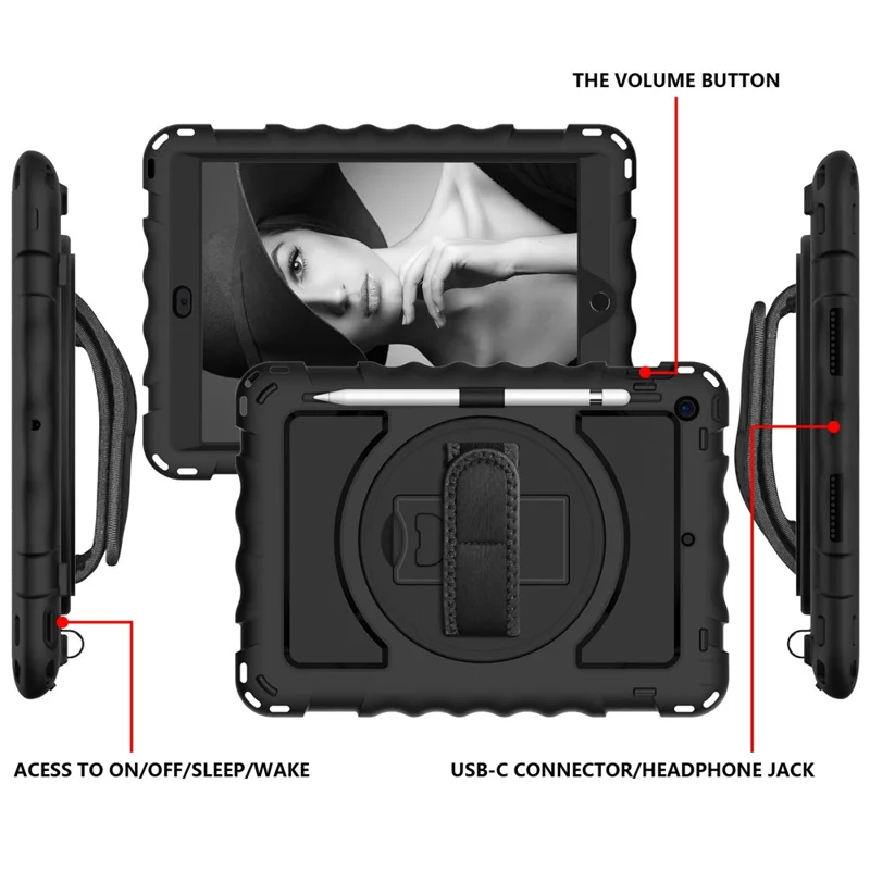 For iPad 10.2 (2021) / (2020) / (2019) Rotating Kickstand Tablet Case Silicone+PC Anti-drop Tablet Cover - Black