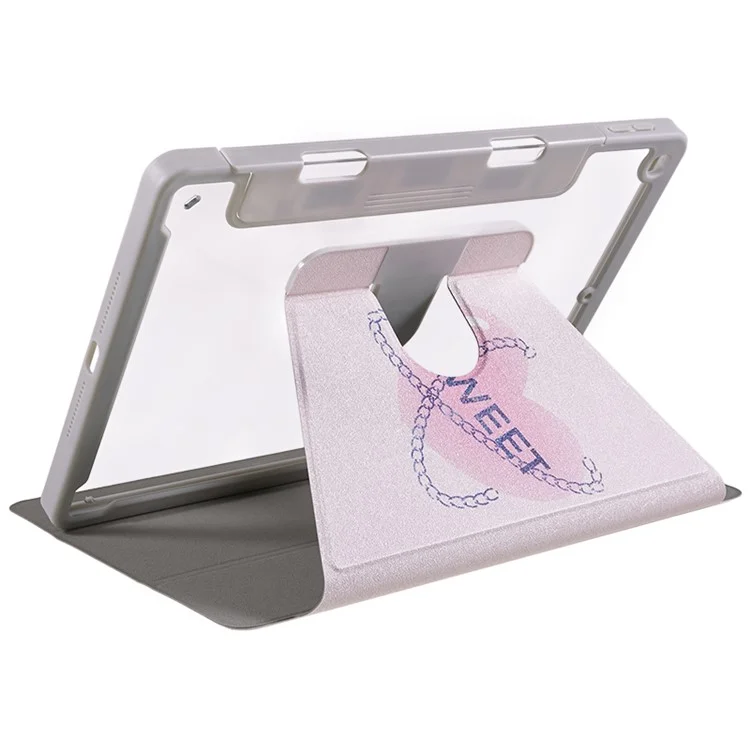 For iPad 10.2 (2019) / (2020) / (2021) PU Leather Pattern Tablet Case Stand Rotating Cover with Detachable Pencil Holder - Chain Love