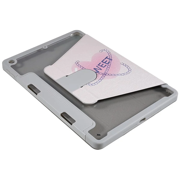 For iPad 10.2 (2019) / (2020) / (2021) PU Leather Pattern Tablet Case Stand Rotating Cover with Detachable Pencil Holder - Chain Love
