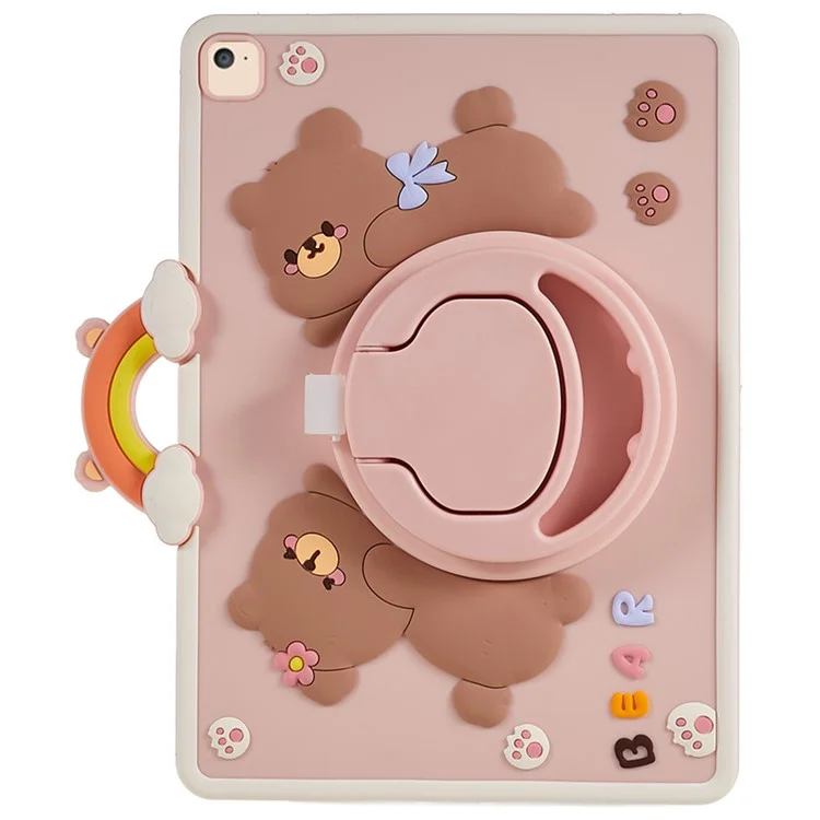 For iPad Air (2013) / Air 2 / iPad 9.7-inch (2017) / (2018) Tablet Case Cartoon Bear Rotary Kickstand PC+Silicone Cover