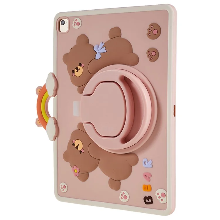 For iPad Air (2013) / Air 2 / iPad 9.7-inch (2017) / (2018) Tablet Case Cartoon Bear Rotary Kickstand PC+Silicone Cover