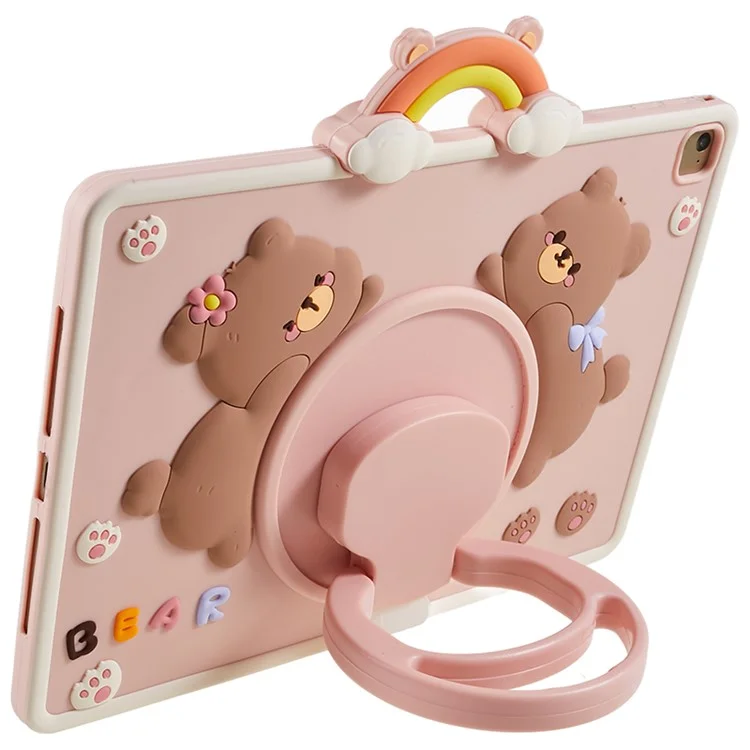 For iPad Air (2013) / Air 2 / iPad 9.7-inch (2017) / (2018) Tablet Case Cartoon Bear Rotary Kickstand PC+Silicone Cover