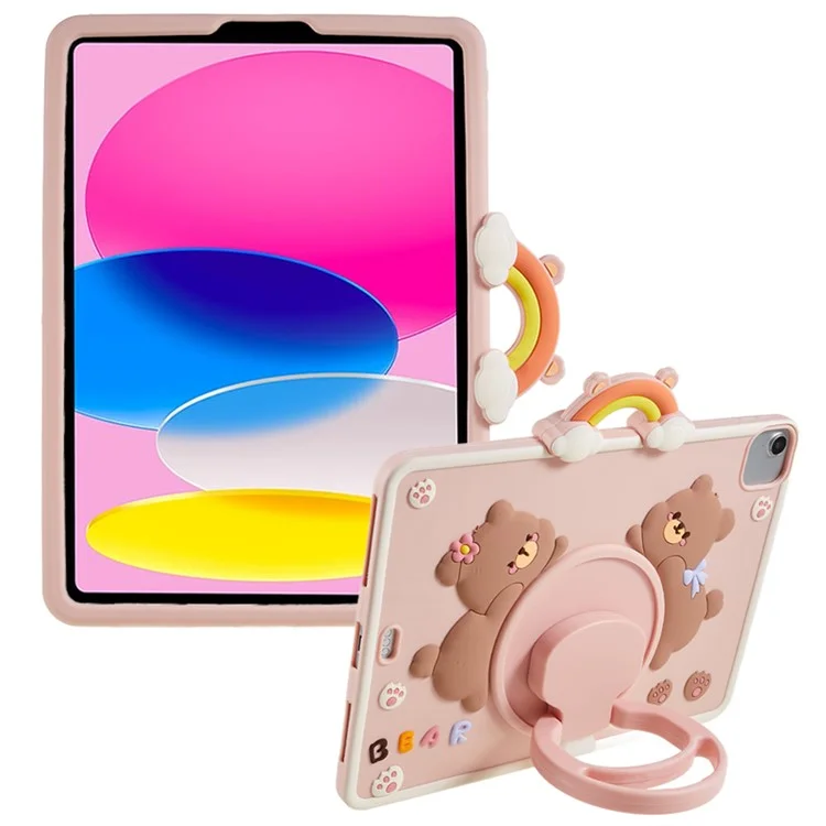 Pour iPad Air 11 (2024) / Air (2020) / (2022) / iPad Pro 11 (2024) / (2020) / (2021) / (2022) PC+Silicone Case Rotary Kickstand Bear Tablet Cover