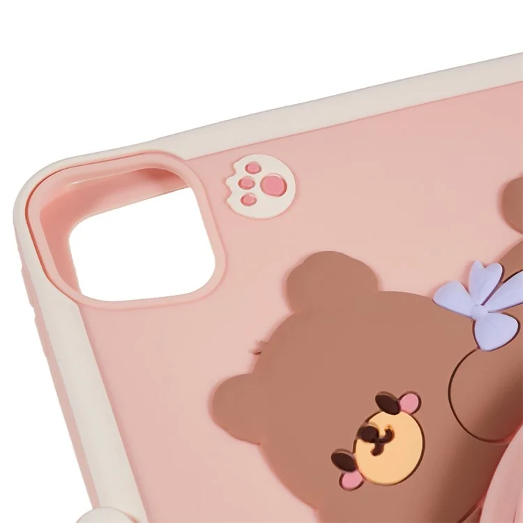 Pour iPad Air 11 (2024) / Air (2020) / (2022) / iPad Pro 11 (2024) / (2020) / (2021) / (2022) PC+Silicone Case Rotary Kickstand Bear Tablet Cover