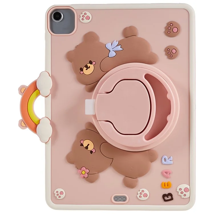 For iPad Air (2020) / (2022) / iPad Pro 11 (2020) / (2021) / (2022) PC+Silicone Case Rotary Kickstand Cartoon Bear Tablet Cover