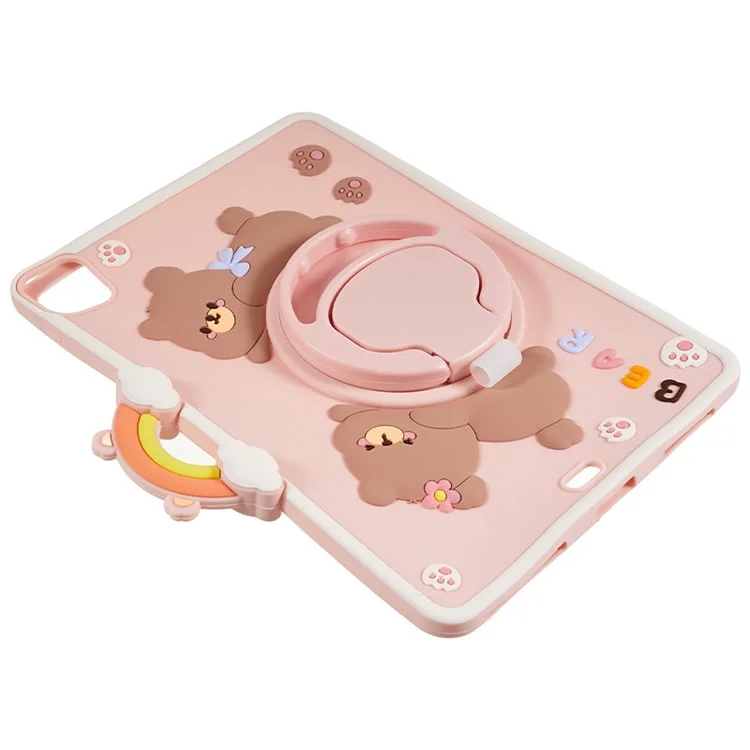 For iPad Air (2020) / (2022) / iPad Pro 11 (2020) / (2021) / (2022) PC+Silicone Case Rotary Kickstand Cartoon Bear Tablet Cover