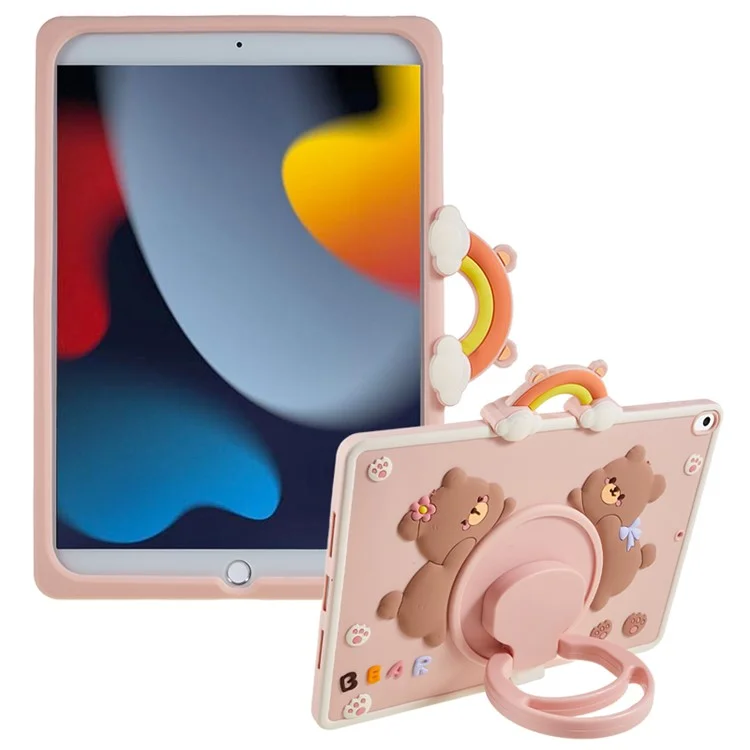 pour ipad 10.2 (2021) / (2020) / (2019) / ipad air 10,5 pouces (2019) / pro 10,5 pouces (2017) case de tablette pc + couverture de kickstand de l'ours de dessin en silicone