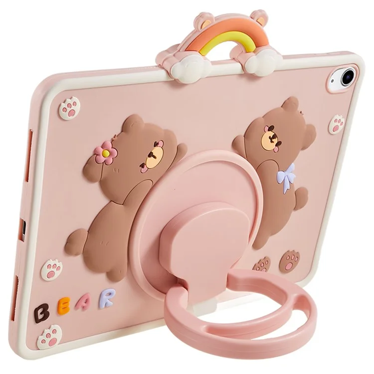 360-Degree Rotation Kickstand Case for iPad (2025) / 10.9 (2022) PC+Silicone Cartoon Bear Tablet Cover