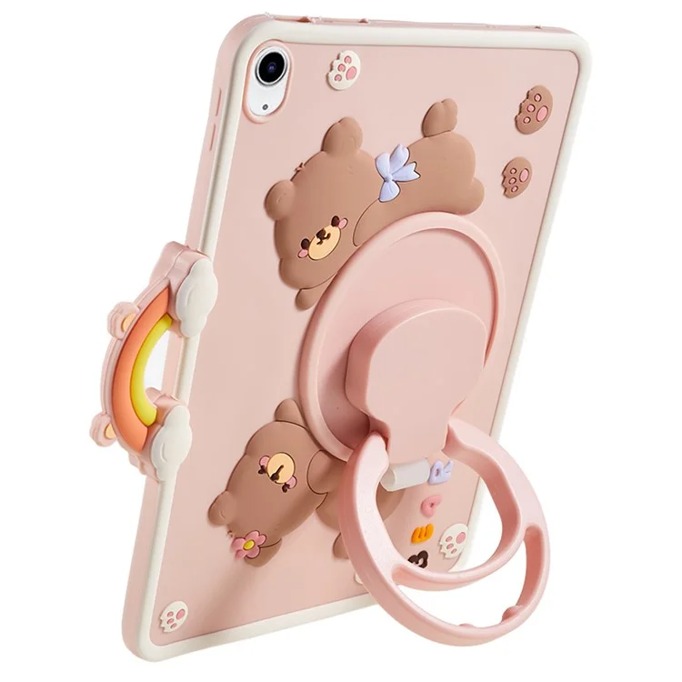 360-Degree Rotation Kickstand Case for iPad (2025) / 10.9 (2022) PC+Silicone Cartoon Bear Tablet Cover