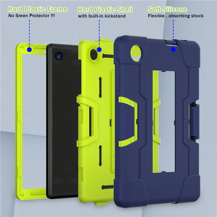 For TCL Tab 8 4G / Tab 8 LE (Model 9137W) / Tab 8 WiFi (Model 9132X) Kickstand Tablet Case Robot Style Silicone + PC Color Contrast Protective Cover - Navy Blue / Yellowgreen