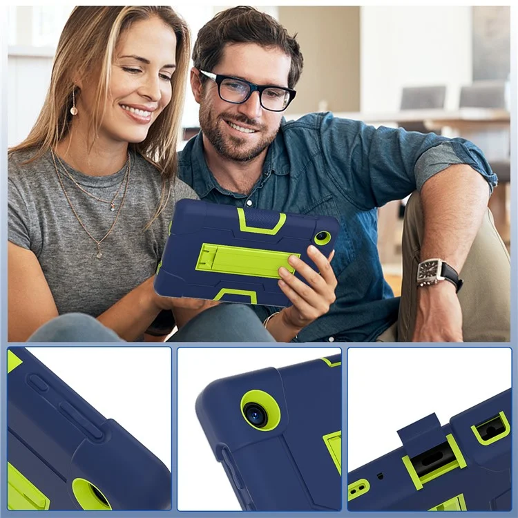 For TCL Tab 8 4G / Tab 8 LE (Model 9137W) / Tab 8 WiFi (Model 9132X) Kickstand Tablet Case Robot Style Silicone + PC Color Contrast Protective Cover - Navy Blue / Yellowgreen