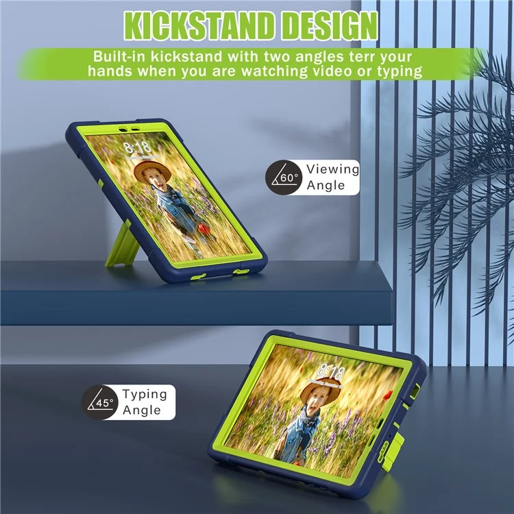 Para TCL Tab 8 4G / Tab 8 LE (Modelo 9137W) / Tab 8 WiFi (Modelo 9132X) Capa de Tablet com Suporte Estilo Robô de Silicone + PC Contraste de Cores Protetora - Azul Marinho / Verde Limão