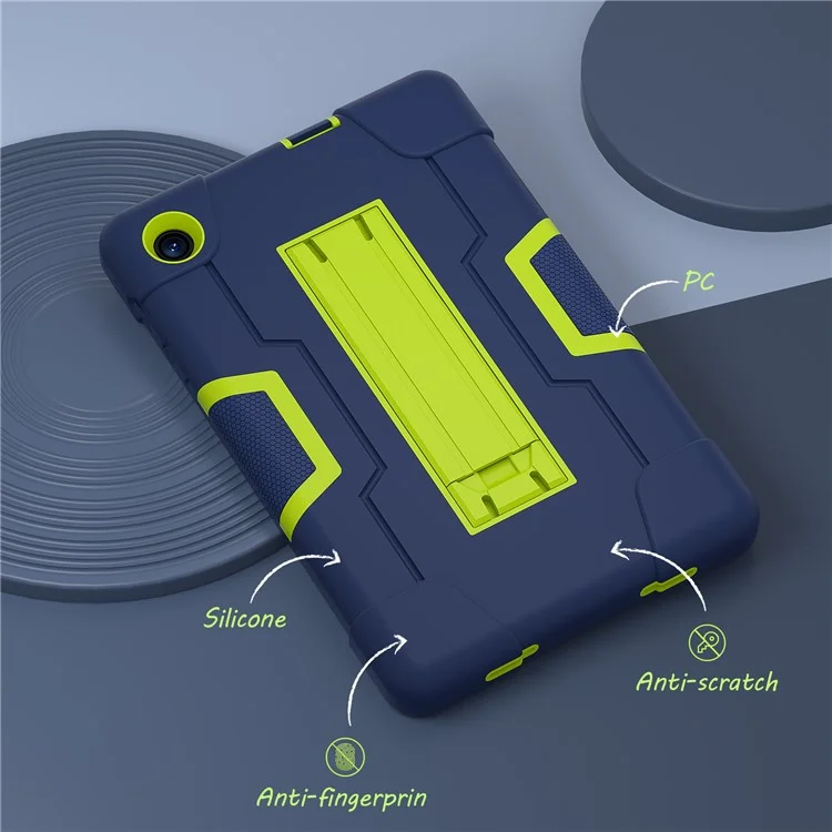 For TCL Tab 8 4G / Tab 8 LE (Model 9137W) / Tab 8 WiFi (Model 9132X) Kickstand Tablet Case Robot Style Silicone + PC Color Contrast Protective Cover - Navy Blue / Yellowgreen