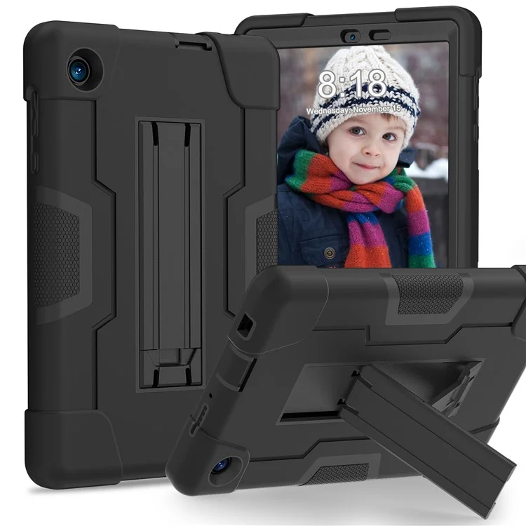 Para TCL Tab 8 4G / Tab 8 LE (Modelo 9137W) / Tab 8 WiFi (Modelo 9132X) Kickstand Tablet Case Robot Style Silicona + PC Color Contraste Funda Protectora - Negro