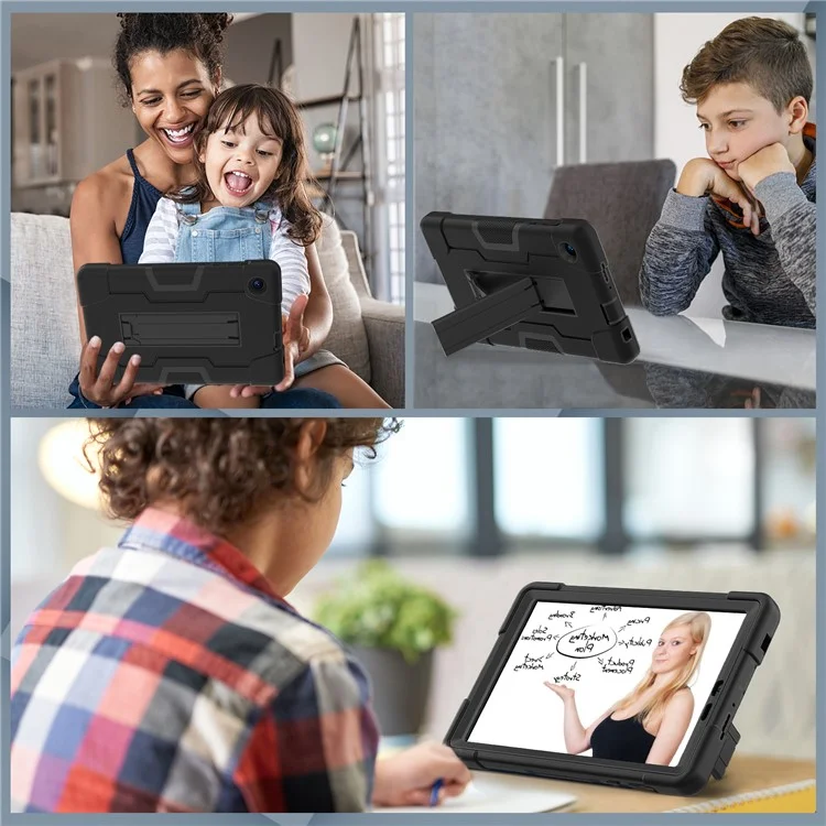 Para TCL Tab 8 4G / Tab 8 LE (Modelo 9137W) / Tab 8 WiFi (Modelo 9132X) Kickstand Tablet Case Robot Style Silicona + PC Color Contraste Funda Protectora - Negro