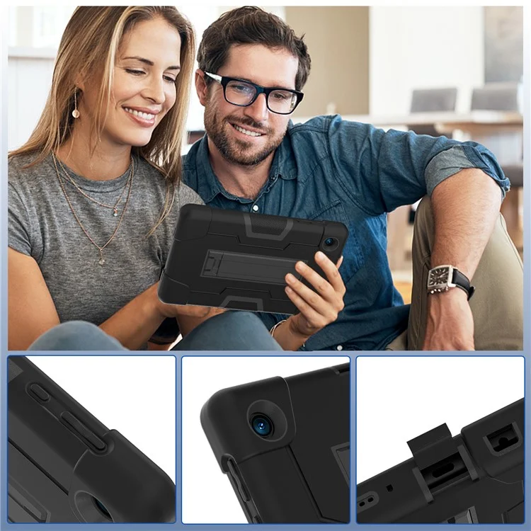 Para TCL Tab 8 4G / Tab 8 LE (Modelo 9137W) / Tab 8 WiFi (Modelo 9132X) Kickstand Tablet Case Robot Style Silicona + PC Color Contraste Funda Protectora - Negro