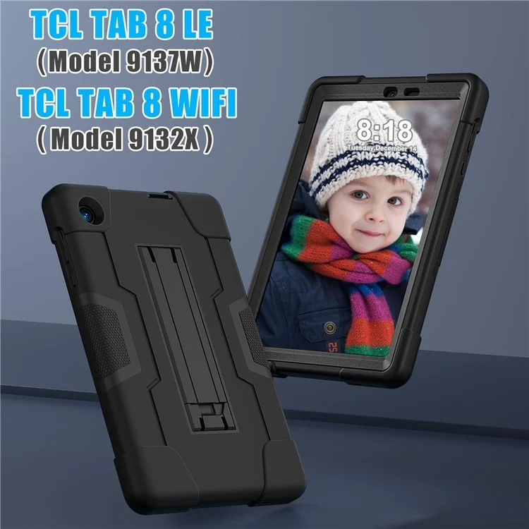 Para TCL Tab 8 4G / Tab 8 LE (Modelo 9137W) / Tab 8 WiFi (Modelo 9132X) Kickstand Tablet Case Robot Style Silicona + PC Color Contraste Funda Protectora - Negro