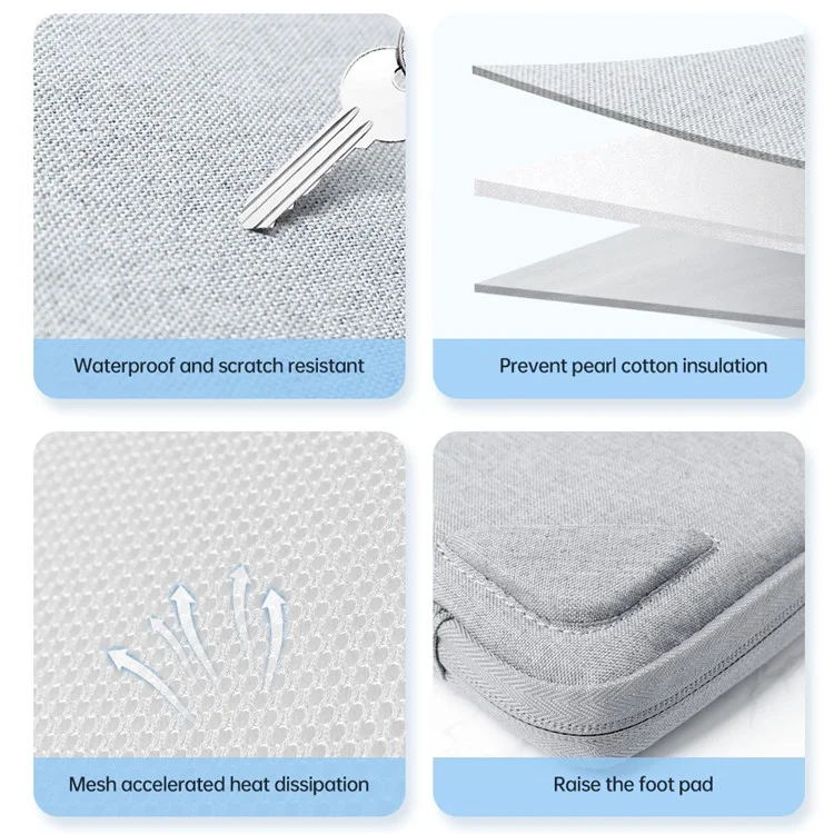 15-15,6 Zoll Laptop-Sleeve, wasserdicht, Oxford-Stoff, Notebook-Handtasche mit kleiner abnehmbarer Tasche - Grau