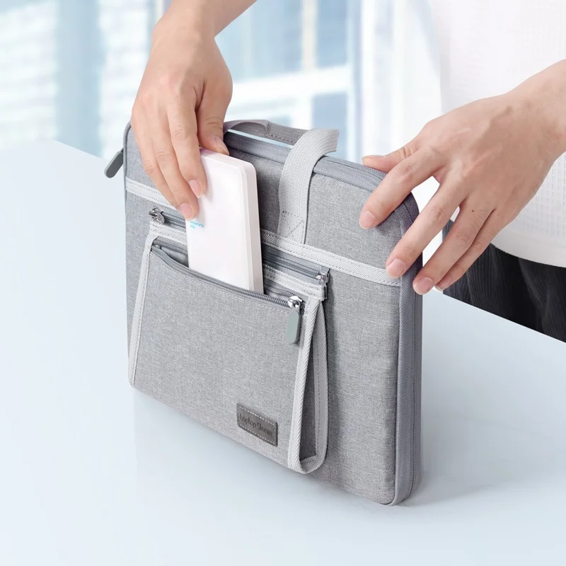 13-14 inch Laptop Handbag Waterproof Oxford Cloth Notebook PC Protective Sleeve with Small Detachable Bag - Blue