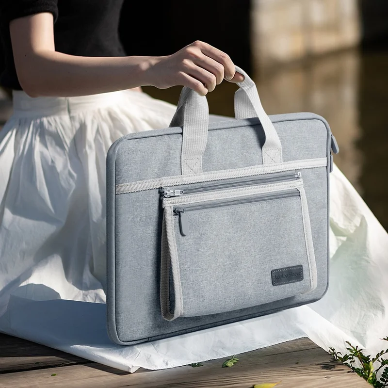 13-14 inch Laptop Handbag Waterproof Oxford Cloth Notebook PC Protective Sleeve with Small Detachable Bag - Blue