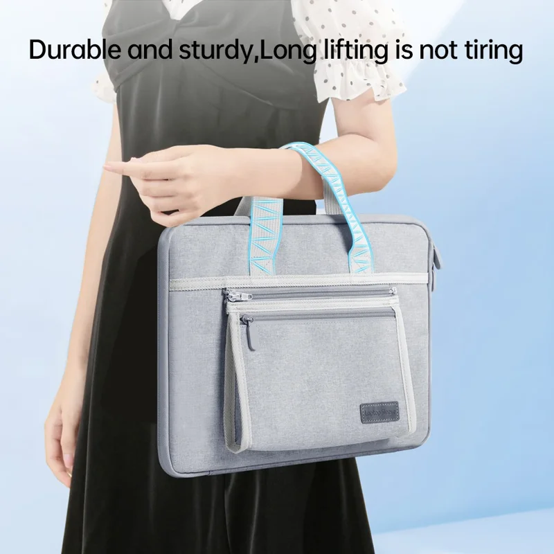 13-14 inch Laptop Handbag Waterproof Oxford Cloth Notebook PC Protective Sleeve with Small Detachable Bag - Blue