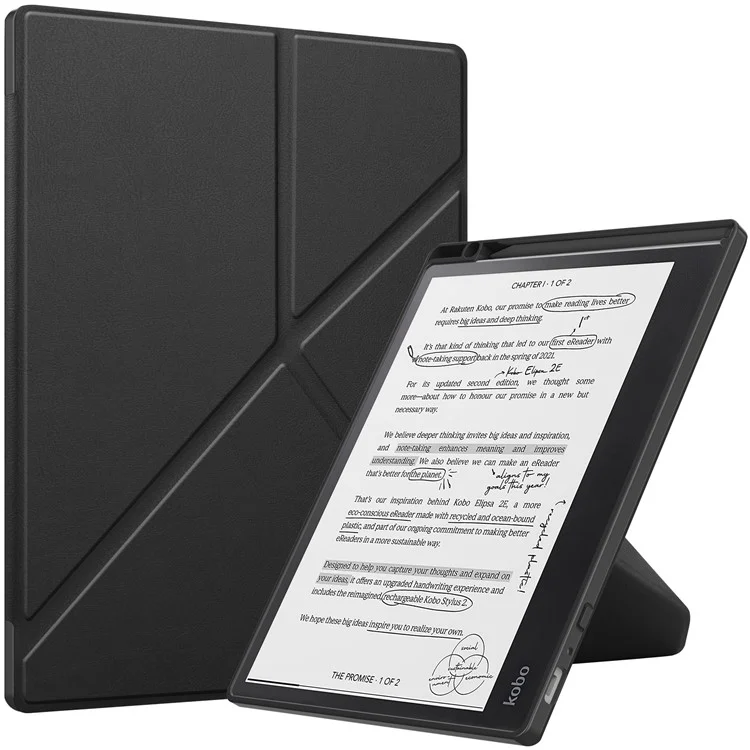 For Kobo Elipsa 2E Origami Case PU Leather+TPU E-book Reader Stand Cover with Auto Wake / Sleep - Black