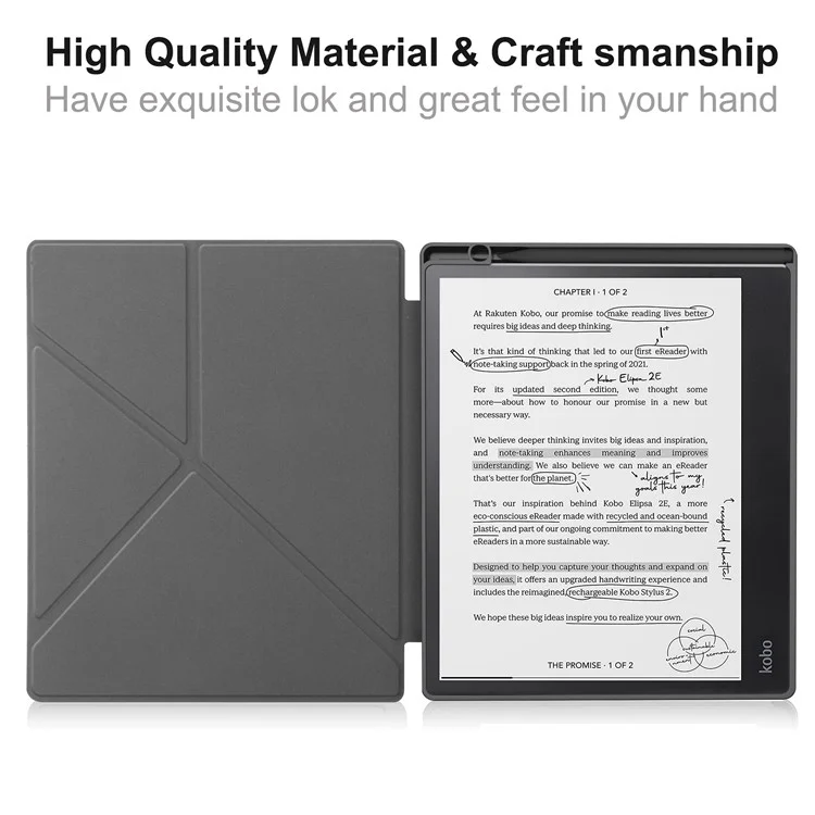 Para Kobo Elipsa 2e Origami Case PU Leather+TPU E-book Reader Stand Cover With Auto Wake / Dormir - Negro