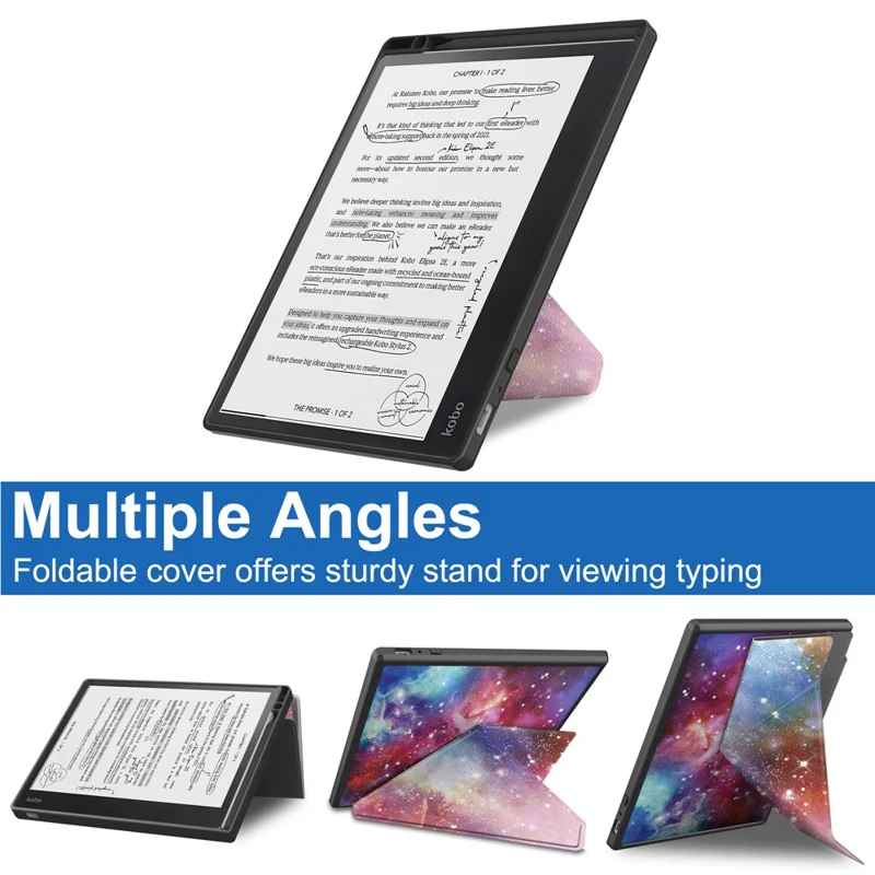 Para Kobo Elipsa 2E Origami Stand Case PU Leather Pattern Printing Ebook Reader Cover com Auto Wake / Sleep - Starry Sky