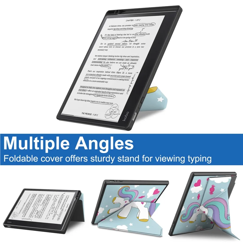 For Kobo Elipsa 2E Origami Stand Case PU Leather Pattern Printing Ebook Reader Cover with Auto Wake / Sleep - Cute Horse