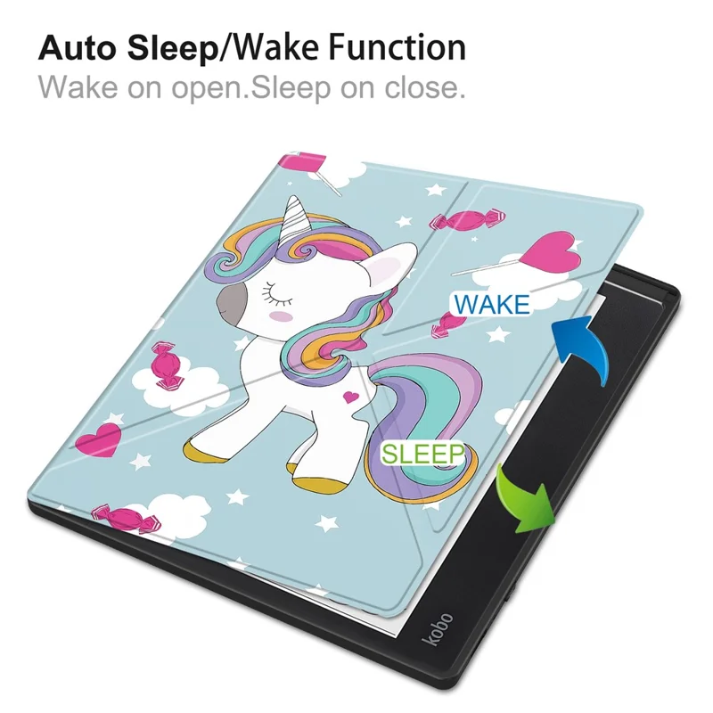 For Kobo Elipsa 2E Origami Stand Case PU Leather Pattern Printing Ebook Reader Cover with Auto Wake / Sleep - Cute Horse