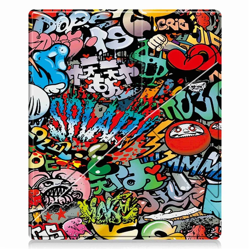 For Kobo Elipsa 2E Origami Stand Case PU Leather Pattern Printing Ebook Reader Cover with Auto Wake / Sleep - Graffiti