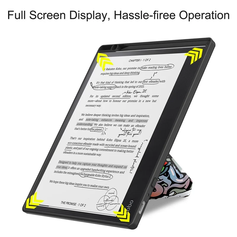 For Kobo Elipsa 2E Origami Stand Case PU Leather Pattern Printing Ebook Reader Cover with Auto Wake / Sleep - Graffiti