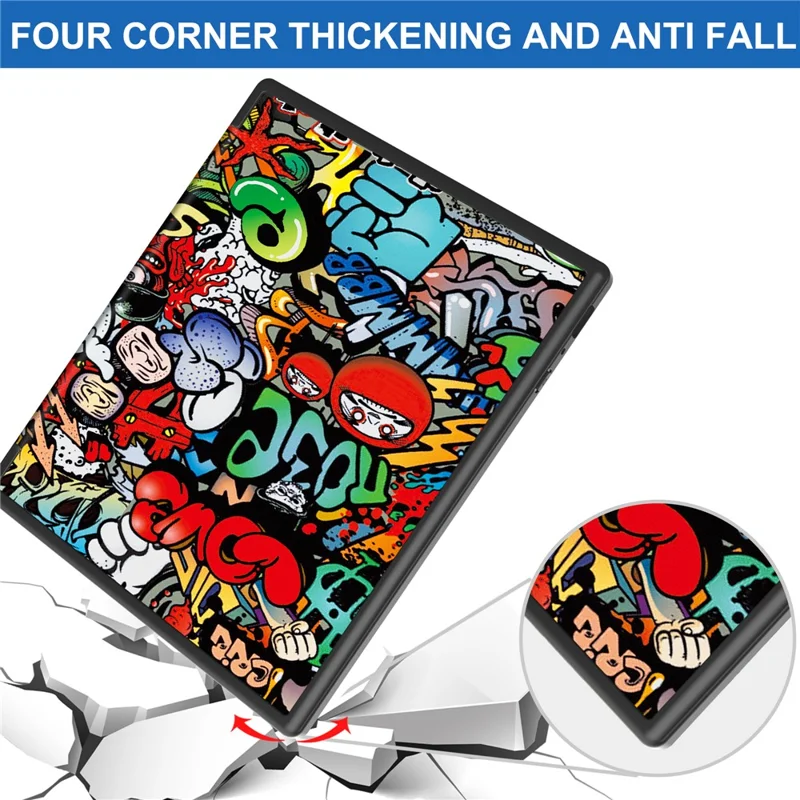 For Kobo Elipsa 2E Origami Stand Case PU Leather Pattern Printing Ebook Reader Cover with Auto Wake / Sleep - Graffiti