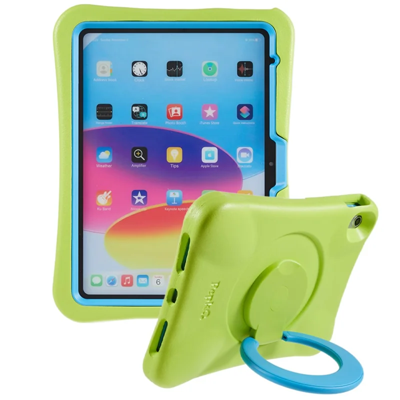 PEPKOO for iPad 10.9 (2022) Shockproof Tablet Case 360-degree Rotatable PC Kickstand EVA Protective Cover - Green / Blue