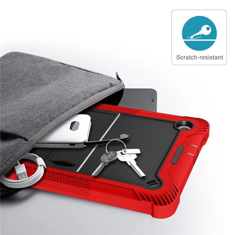 For Lenovo Tab M10 Plus TB-X606 Kickstand Shockproof Cover Silicone + PC Tablet Case - Red+Black