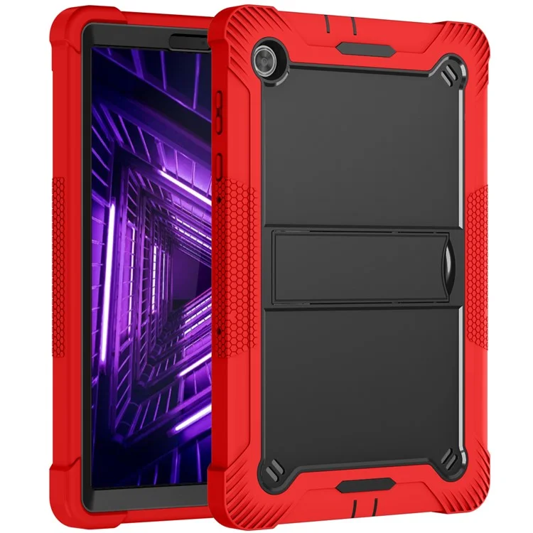 For Lenovo Tab M10 Plus TB-X606 Kickstand Shockproof Cover Silicone + PC Tablet Case - Red+Black