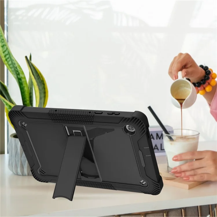 For Lenovo Tab M10 Plus TB-X606 Kickstand Shockproof Cover Silicone + PC Tablet Case - Black