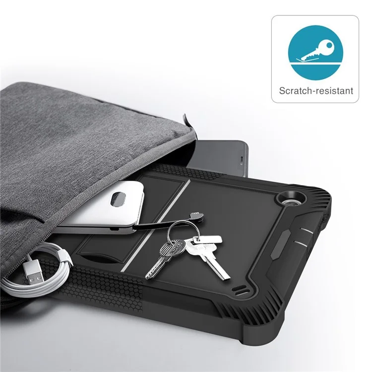 For Lenovo Tab M10 Plus TB-X606 Kickstand Shockproof Cover Silicone + PC Tablet Case - Black