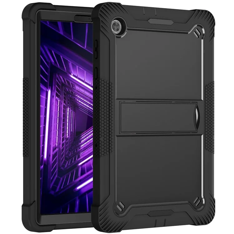For Lenovo Tab M10 Plus TB-X606 Kickstand Shockproof Cover Silicone + PC Tablet Case - Black