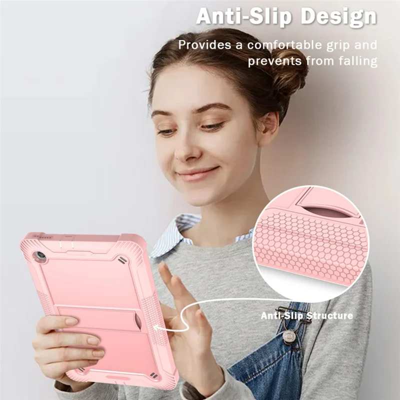 For Lenovo Tab M10 Plus TB-X606 Kickstand Shockproof Cover Silicone + PC Tablet Case - Rose Gold