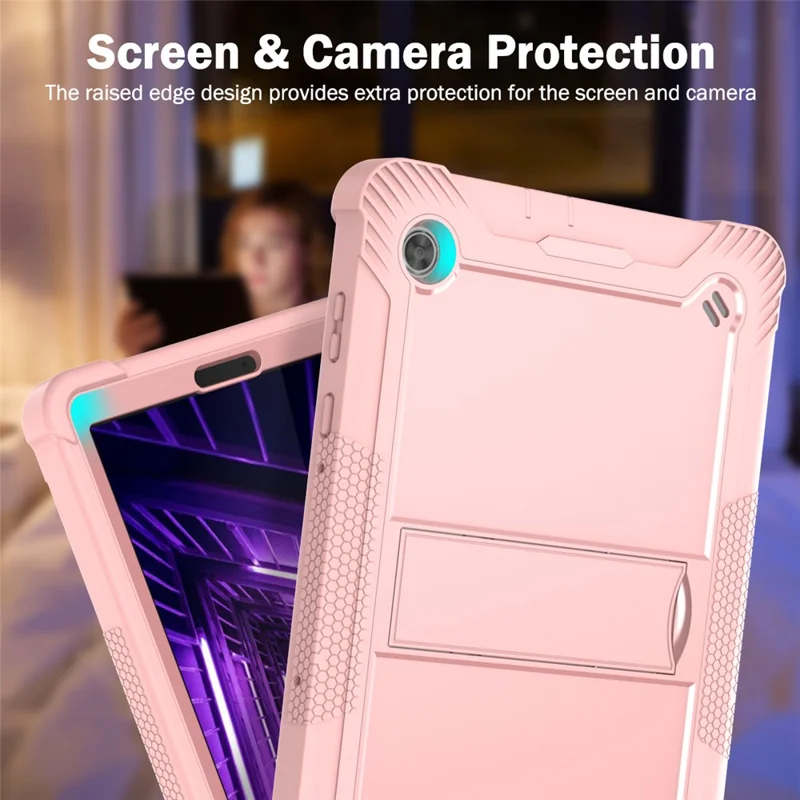 For Lenovo Tab M10 Plus TB-X606 Kickstand Shockproof Cover Silicone + PC Tablet Case - Rose Gold